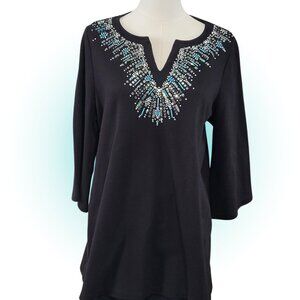 Y2K SPARKLING MCBLING EMBELLISHED BLOUSE TOP EUC SIZE L
